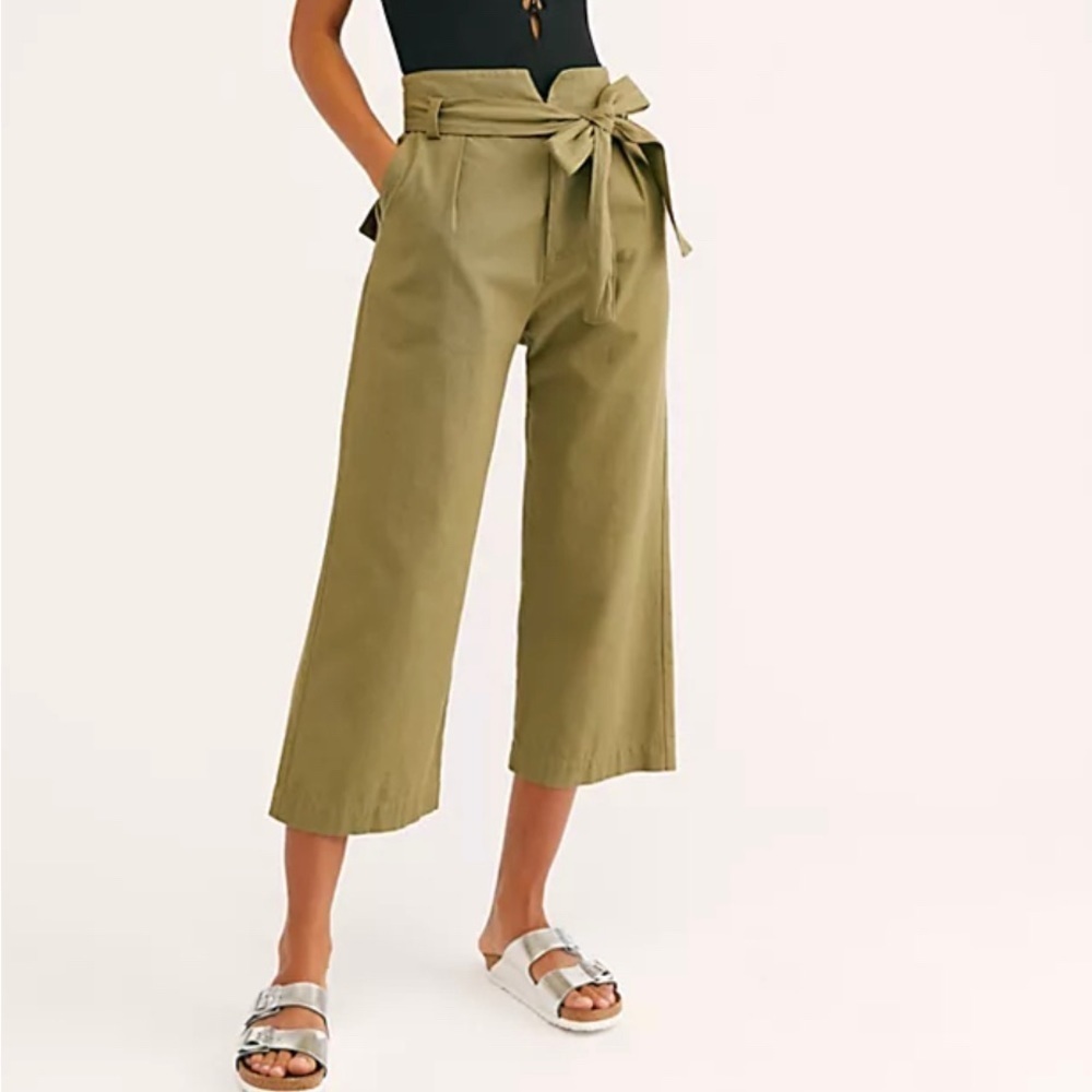 Free People Olive Green Wide Leg Crop Pants